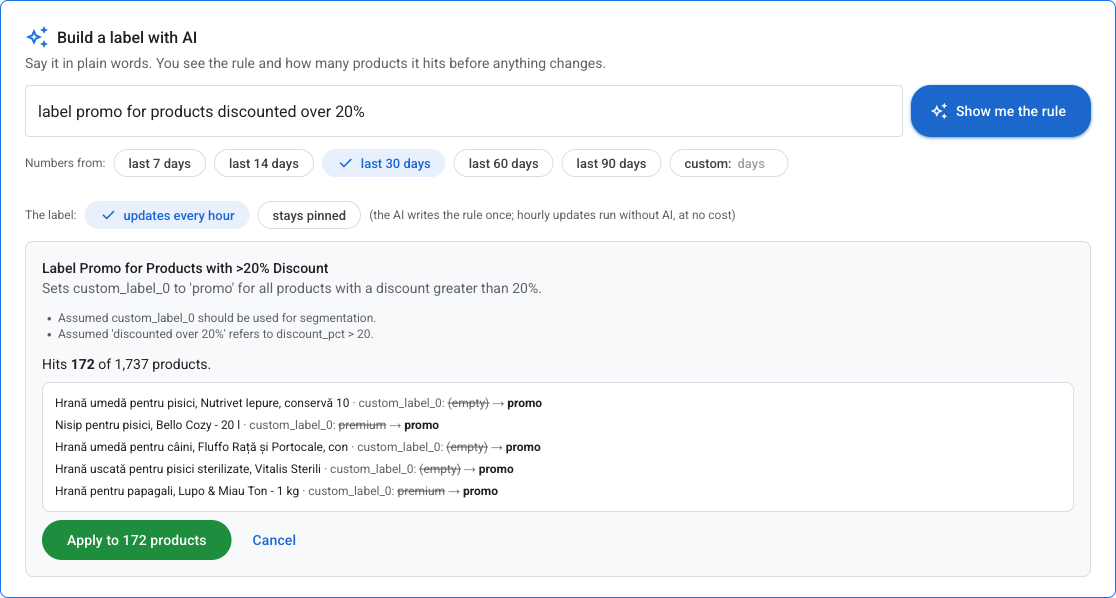 Caseta „Build a label with AI